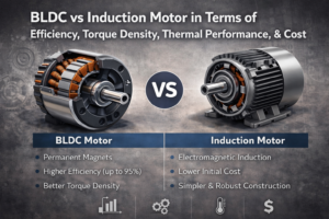 BLDC vs induktionsmotor med hensyn til effektivitet, Momenttæthed, Termisk ydeevne, og omkostninger