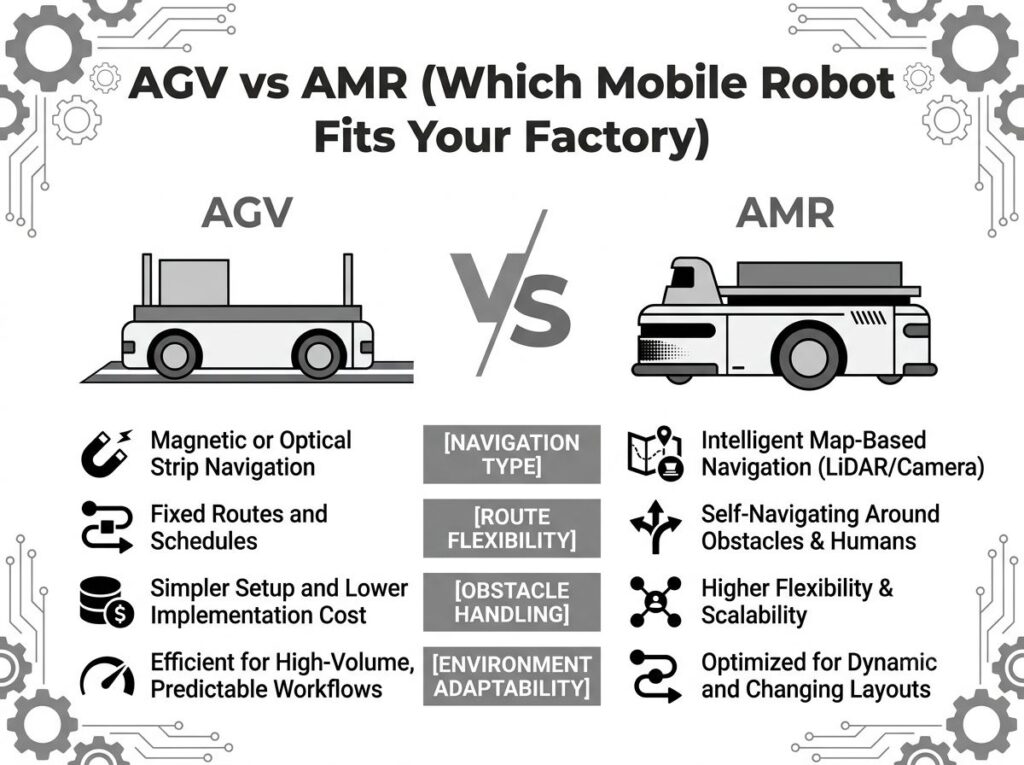 AGV vs AMR(Which Mobile Robot Fits Your Factory)