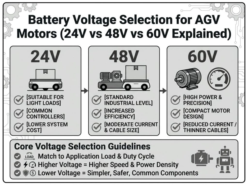 Battery Voltage Selection for AGV Motors(24V vs 48V vs 60V Explained)